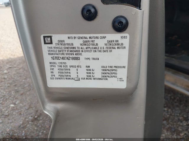 45981086 :رقم المزاد ، 1GTEC14X74Z190083 vin ، 2004 Gmc Sierra 1500 مزاد بيع