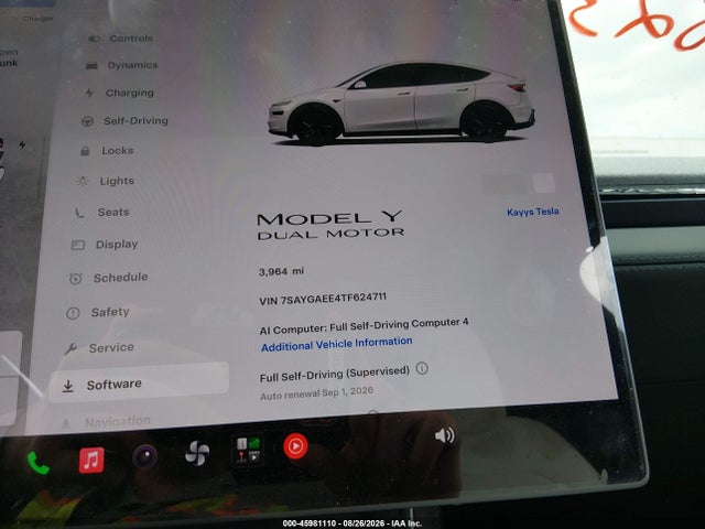 Aukcja sprzedaży 2026 Tesla Model Y All-wheel Drive/long Range Launch Series/premium All-wheel Drive, vin: 7SAYGAEE4TF624711, numer aukcji: 45981110