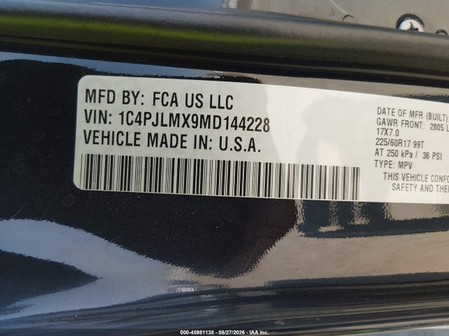 Продаж на аукціоні авто 2021 Jeep Cherokee Latitude Lux Fwd, vin: 1C4PJLMX9MD144228, номер лоту: 45981138