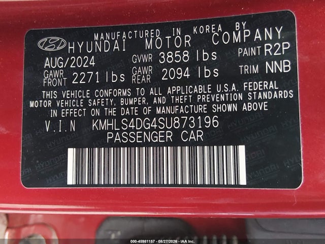 Продажа на аукционе авто 2025 Hyundai Elantra Sel Convenience, vin: KMHLS4DG4SU873196, номер лота: 45981157