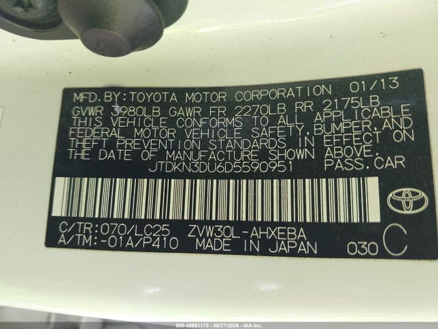 Aukcja sprzedaży 2013 Toyota Prius Three Se, vin: JTDKN3DU6D5590951, numer aukcji: 45981170