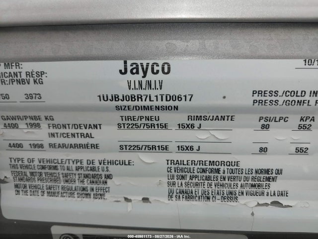 45981173 :رقم المزاد ، 1UJBJ0BR7L1TD0617 vin ، 2020 Jayco Jay Flight 28bhs Travel Trailer مزاد بيع