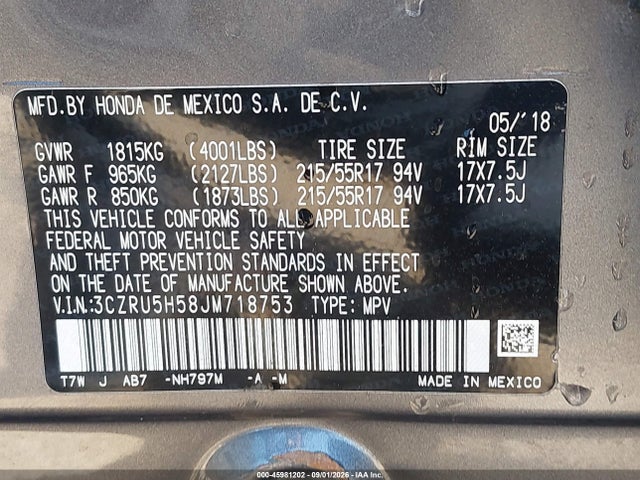 Honda HR-V EX 2018 3CZRU5H58JM718753 Image 9
