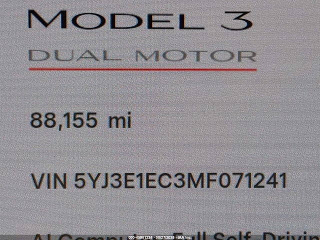 Aukcja sprzedaży 2021 Tesla Model 3 Performance Dual Motor All-wheel Drive, vin: 5YJ3E1EC3MF071241, numer aukcji: 45981224