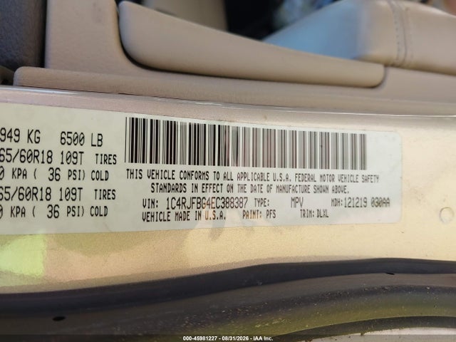 Aukcja sprzedaży 2014 Jeep Grand Cherokee Limited, vin: 1C4RJFBG4EC388387, numer aukcji: 45981227