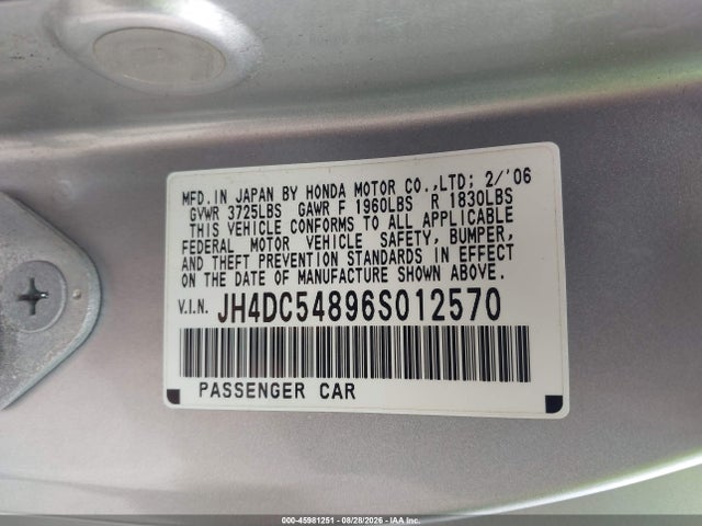 Продаж на аукціоні авто 2006 Acura Rsx, vin: JH4DC54896S012570, номер лоту: 45981251