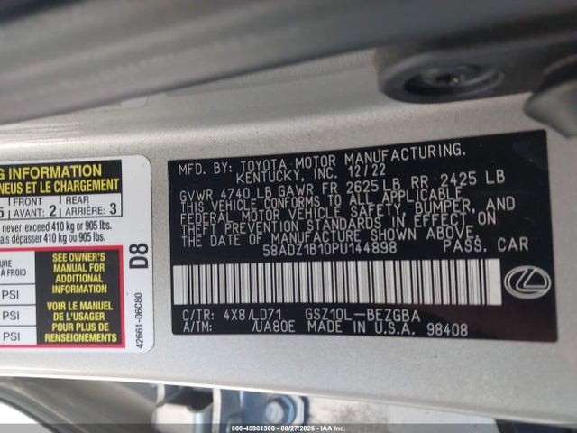 45981300 :رقم المزاد ، 58ADZ1B10PU144898 vin ، 2023 Lexus Es 350 مزاد بيع