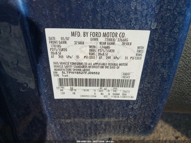 Продажа на аукционе авто 2007 Lincoln Mark Lt, vin: 5LTPW18527FJ09552, номер лота: 45981303