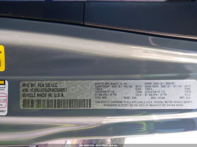 2024 Jeep Wrangler 4-door Willys 4x4 მანქანა იყიდება აუქციონზე, vin: 1C4RJXDG0RW266651, აუქციონის ნომერი: 45981330