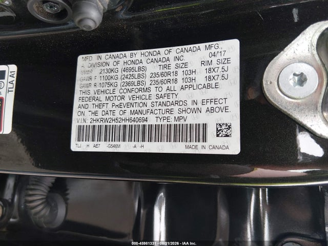 Продажа на аукционе авто 2017 Honda Cr-v Ex, vin: 2HKRW2H52HH640694, номер лота: 45981331