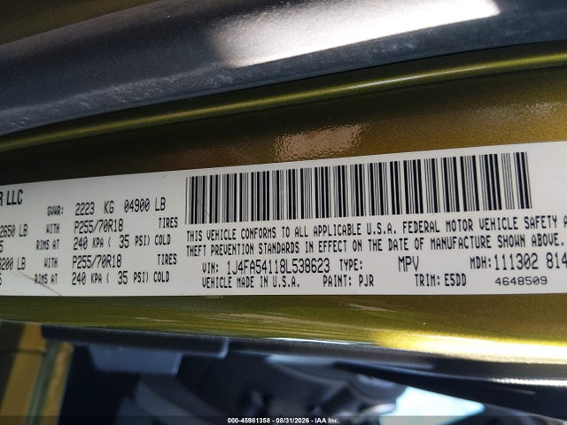 2008 Jeep Wrangler Sahara მანქანა იყიდება აუქციონზე, vin: 1J4FA54118L538623, აუქციონის ნომერი: 45981358