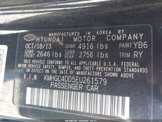 Aukcja sprzedaży 2014 Hyundai Genesis 3.8, vin: KMHGC4DD5EU261579, numer aukcji: 45981363