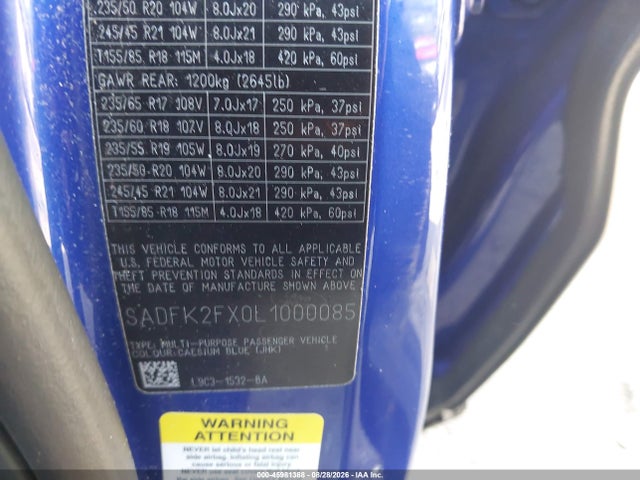 Продаж на аукціоні авто 2020 Jaguar E-pace P250 Awd Automatic, vin: SADFK2FX0L1000085, номер лоту: 45981388