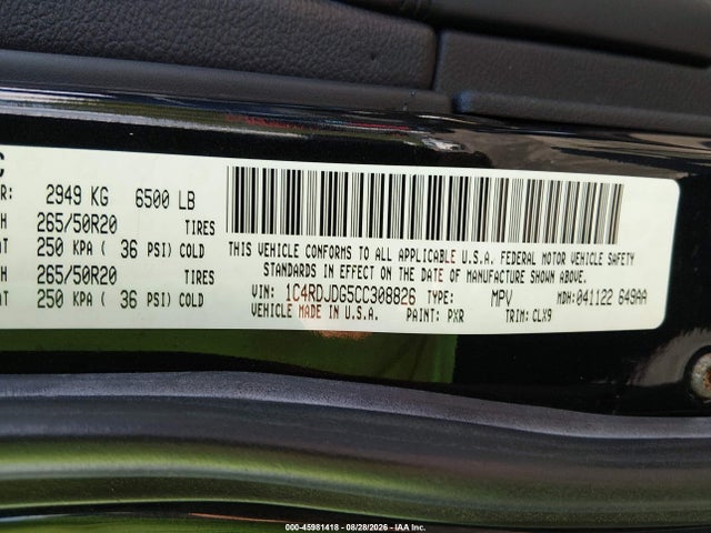 Продажа на аукционе авто 2012 Dodge Durango Crew, vin: 1C4RDJDG5CC308826, номер лота: 45981418