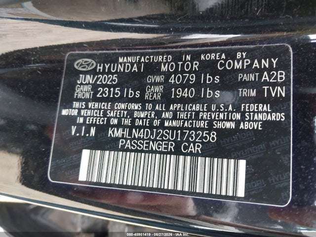 2025 Hyundai Elantra Hybrid Limited მანქანა იყიდება აუქციონზე, vin: KMHLN4DJ2SU173258, აუქციონის ნომერი: 45981419