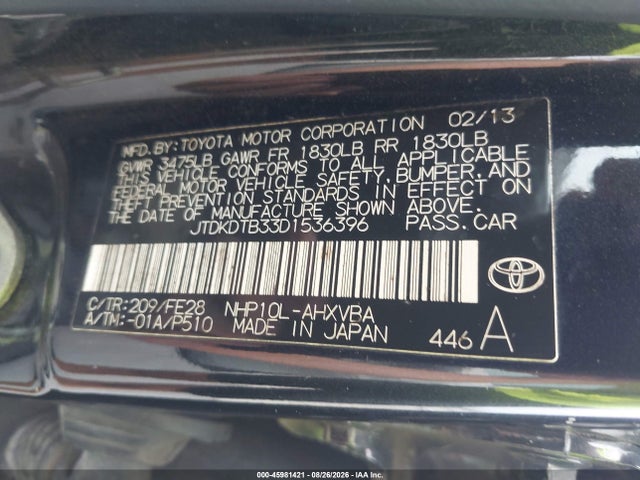 Продаж на аукціоні авто 2013 Toyota Prius C One, vin: JTDKDTB33D1536396, номер лоту: 45981421