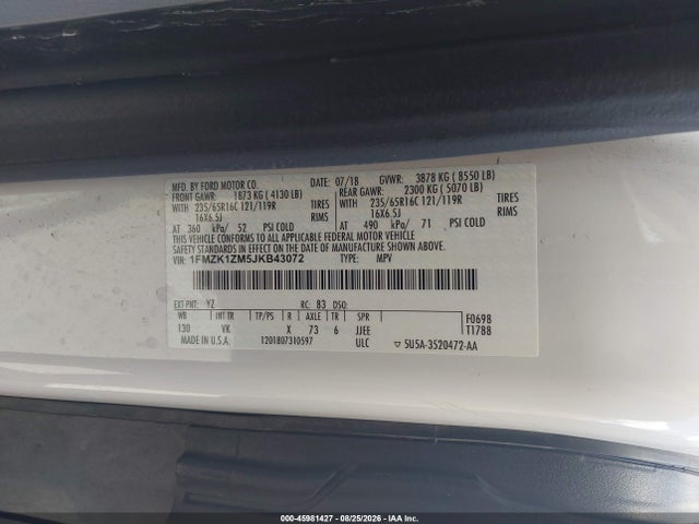 Продаж на аукціоні авто 2018 Ford Transit-150 Xl, vin: 1FMZK1ZM5JKB43072, номер лоту: 45981427