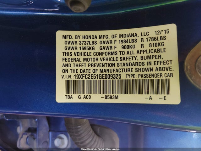 19XFC2E51GE009325 Honda Civic Lx
