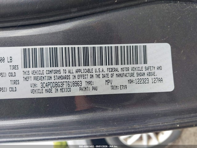 45981452 :رقم المزاد ، 3C4PDDBG3FT618963 vin ، 2015 Dodge Journey Sxt مزاد بيع