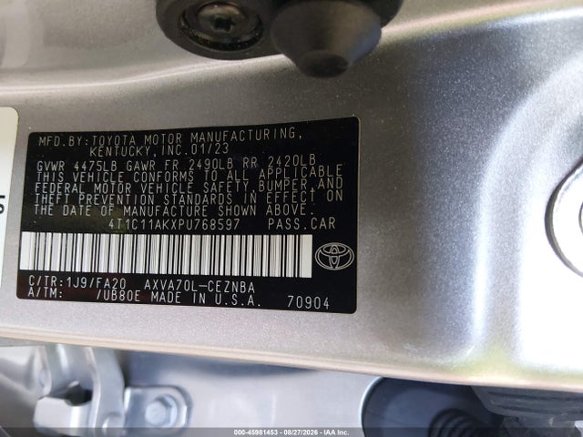 2023 Toyota Camry Le მანქანა იყიდება აუქციონზე, vin: 4T1C11AKXPU768597, აუქციონის ნომერი: 45981453
