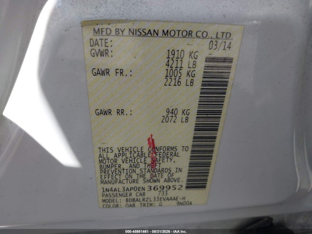 Nissan Altima 2.5 S 2014 1N4AL3AP0EN369952 Image 9