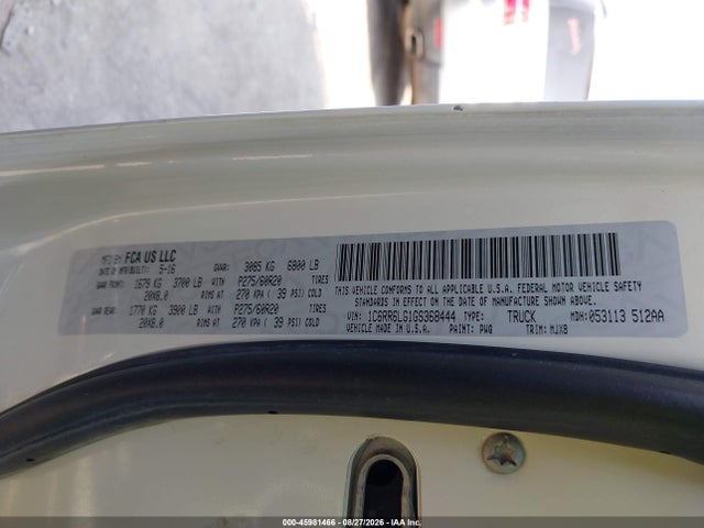 45981466 :رقم المزاد ، 1C6RR6LG1GS368444 vin ، 2016 Ram 1500 Lone Star مزاد بيع