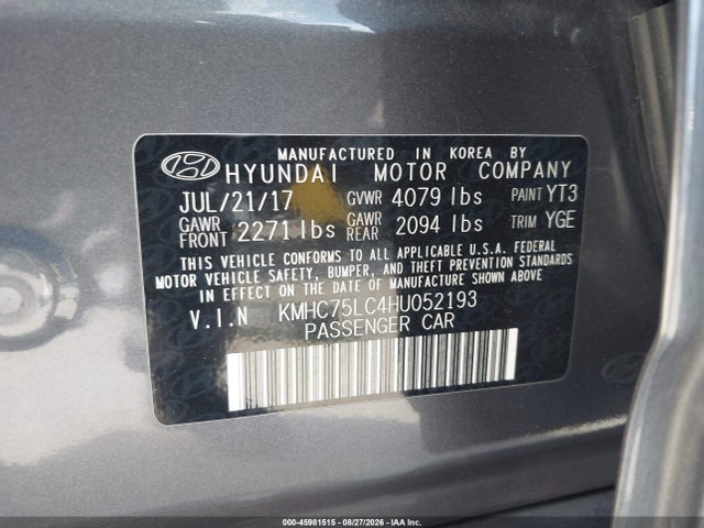 Продаж на аукціоні авто 2017 Hyundai Ioniq Hybrid Sel, vin: KMHC75LC4HU052193, номер лоту: 45981515