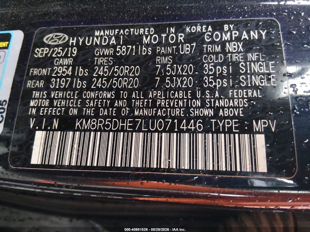 Hyundai Palisade Limited 2020 KM8R5DHE7LU071446 Image 9