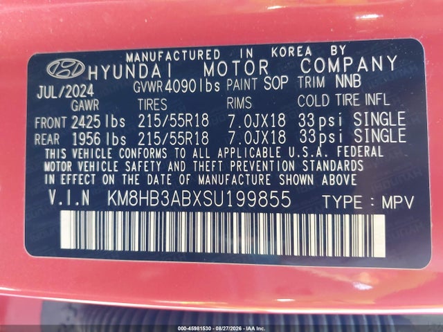 KM8HB3ABXSU199855 Hyundai Kona Sel