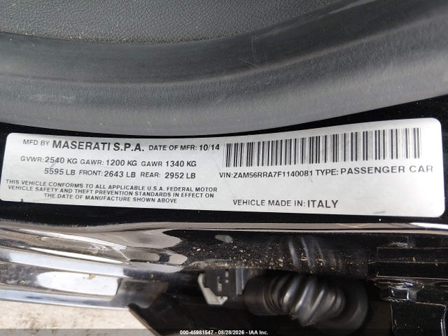 Продажа на аукционе авто 2015 Maserati Quattroporte S Q4, vin: ZAM56RRA7F1140081, номер лота: 45981547