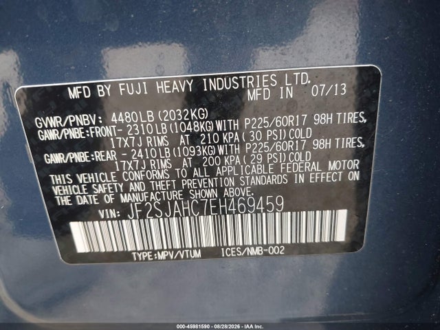 Продаж на аукціоні авто 2014 Subaru Forester 2.5i Limited, vin: JF2SJAHC7EH469459, номер лоту: 45981590