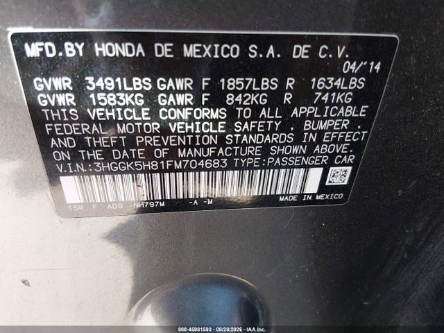 3HGGK5H81FM704683 Honda Fit Ex/ex-l