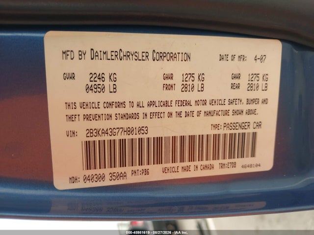 Продажа на аукционе авто 2007 Dodge Charger, vin: 2B3KA43G77H801053, номер лота: 45981619