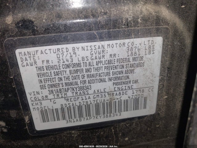 Nissan SENTRA SV 2019 3N1AB7AP7KY388343 Image 9