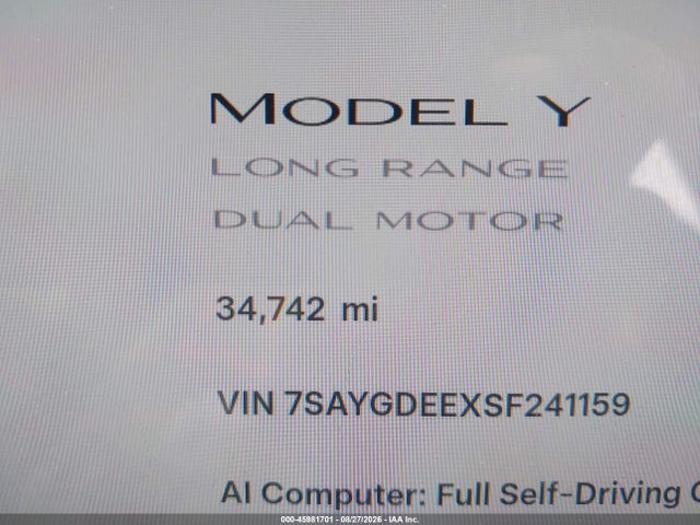 Продажа на аукционе авто 2025 Tesla Model Y Long Range Dual Motor All-wheel Drive, vin: 7SAYGDEEXSF241159, номер лота: 45981701