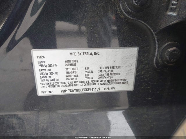 Продажа на аукционе авто 2025 Tesla Model Y Long Range Dual Motor All-wheel Drive, vin: 7SAYGDEEXSF241159, номер лота: 45981701