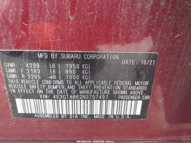 Продаж на аукціоні авто 2022 Subaru Impreza Base 5-door, vin: 4S3GTAB62N3707491, номер лоту: 45981725