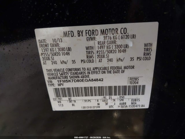 2014 Ford Explorer Xlt მანქანა იყიდება აუქციონზე, vin: 1FM5K7D80EGA84842, აუქციონის ნომერი: 45981727