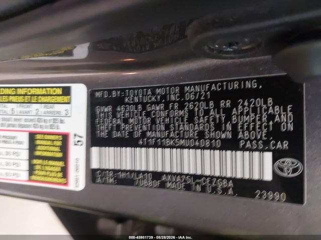 Продажа на аукционе авто 2021 Toyota Camry Xle Awd, vin: 4T1F11BK5MU040810, номер лота: 45981739