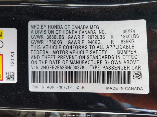 Honda Civic Sport 2025 2HGFE2F52SH500378 Image 9