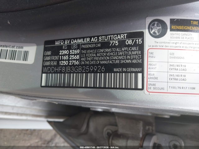 45981749 :رقم المزاد ، WDDHF8JB3GB259926 vin ، 2016 Mercedes-benz E 350 4matic مزاد بيع