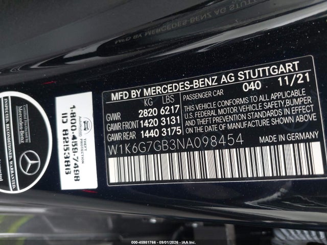 W1K6G7GB3NA098454 Mercedes-Benz S 580 4matic