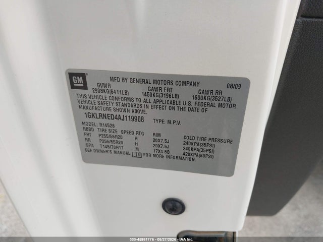 Aukcja sprzedaży 2010 Gmc Acadia Slt-2, vin: 1GKLRNED4AJ119908, numer aukcji: 45981776