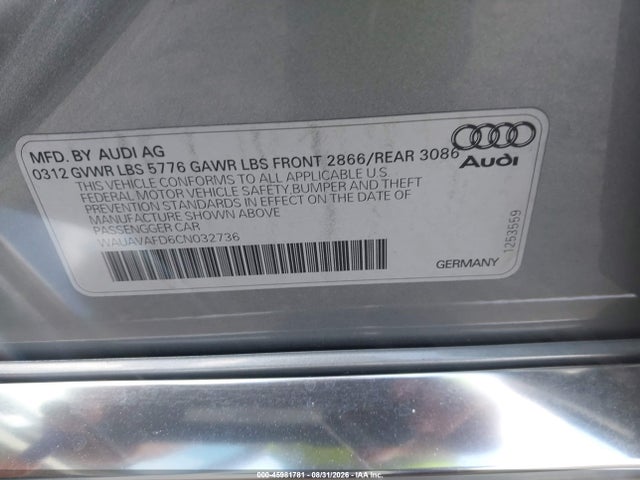 Aukcja sprzedaży 2012 Audi A8 4.2 (tiptronic) (no Longer Orderable), vin: WAUAVAFD6CN032736, numer aukcji: 45981781