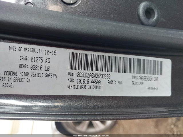 Dodge Challenger Sxt 2019 2C3CDZAGXKH733905 Image 9