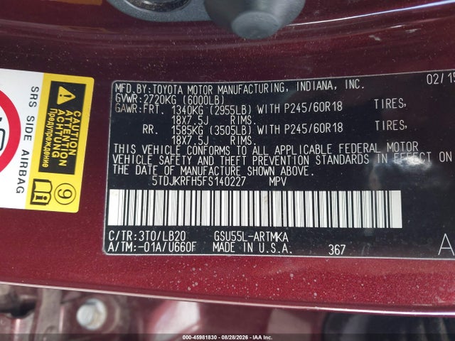 Продаж на аукціоні авто 2015 Toyota Highlander Xle V6, vin: 5TDJKRFH5FS140227, номер лоту: 45981830