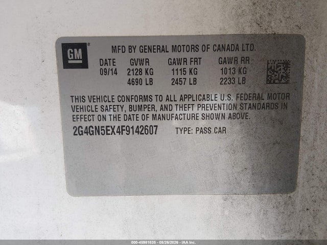 2015 Buick Regal Turbo/e-assist Premium I მანქანა იყიდება აუქციონზე, vin: 2G4GN5EX4F9142607, აუქციონის ნომერი: 45981835