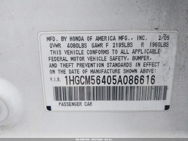 Продажа на аукционе авто 2005 Honda Accord 2.4 Lx, vin: 1HGCM56405A086616, номер лота: 45981840