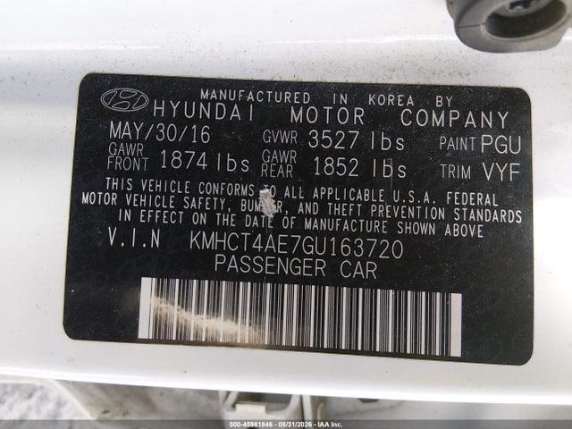 Auction sale of the 2016 Hyundai Accent Se, vin: KMHCT4AE7GU163720, lot number: 45981846