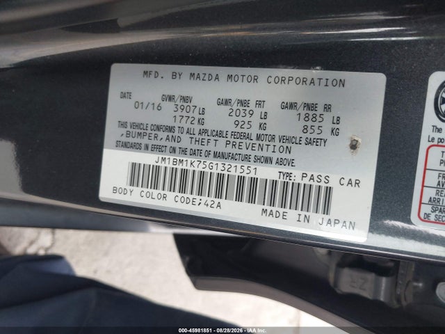 Aukcja sprzedaży 2016 Mazda Mazda3 I Sport, vin: JM1BM1K75G1321551, numer aukcji: 45981851